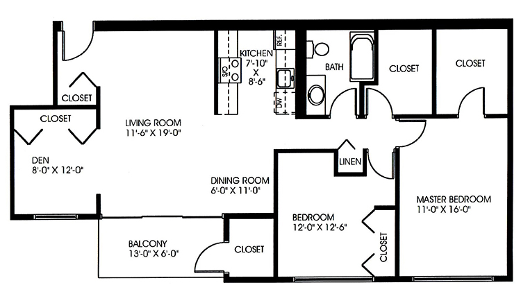 Floorplan - 2 Bedroom - B (With Den) image