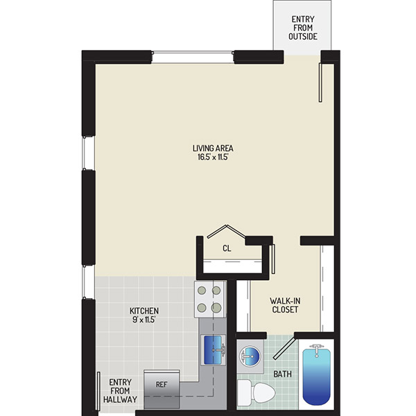 Chestnut Hill Apartments - Floorplan - Studio 