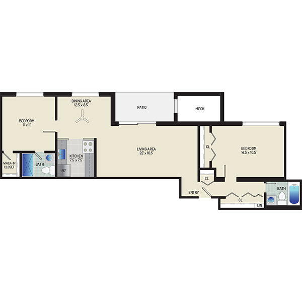 Chestnut Hill Apartments - Floorplan - 2 Bedrooms + 2 Baths