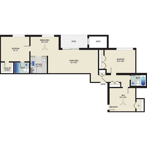 Chestnut Hill Apartments - Floorplan - 2 Bedrooms + 2 Baths