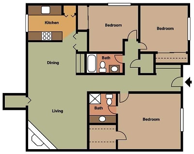 Chisholm Park Apartments - Floorplan - 3 x 2B