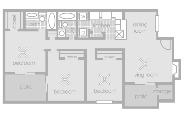 Floorplan - THREE BEDROOM/TWO BATH image