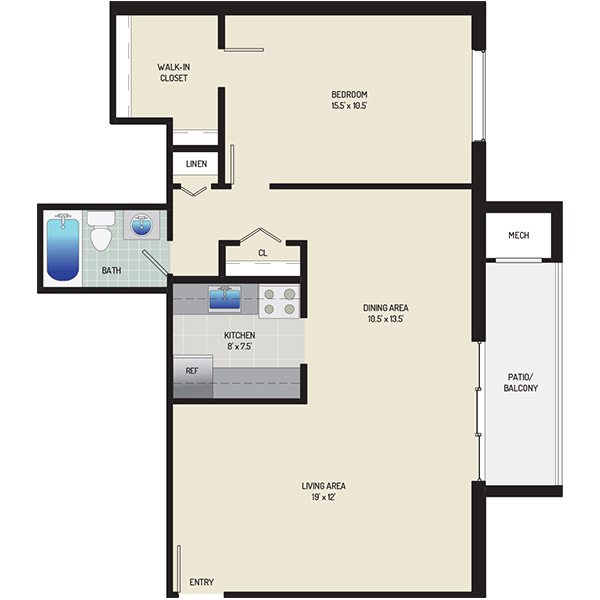 Columbia Park Apartments - Floorplan - 1 Bedroom + 1 Bath