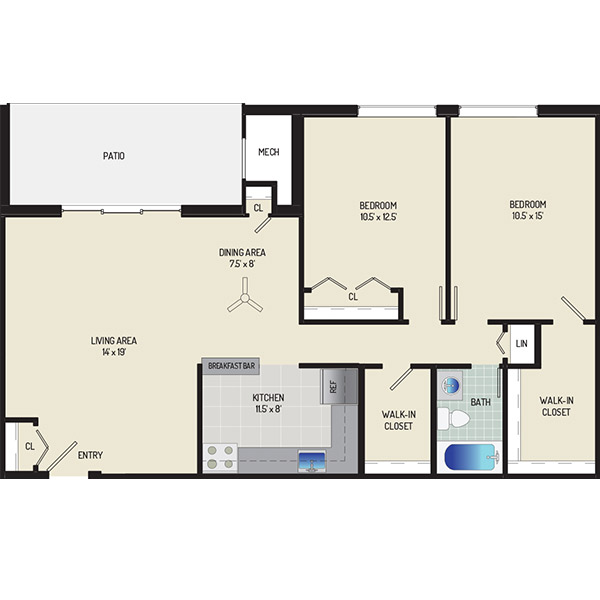 Columbia Park Apartments - Floorplan - 2 Bedrooms + 1 Bath
