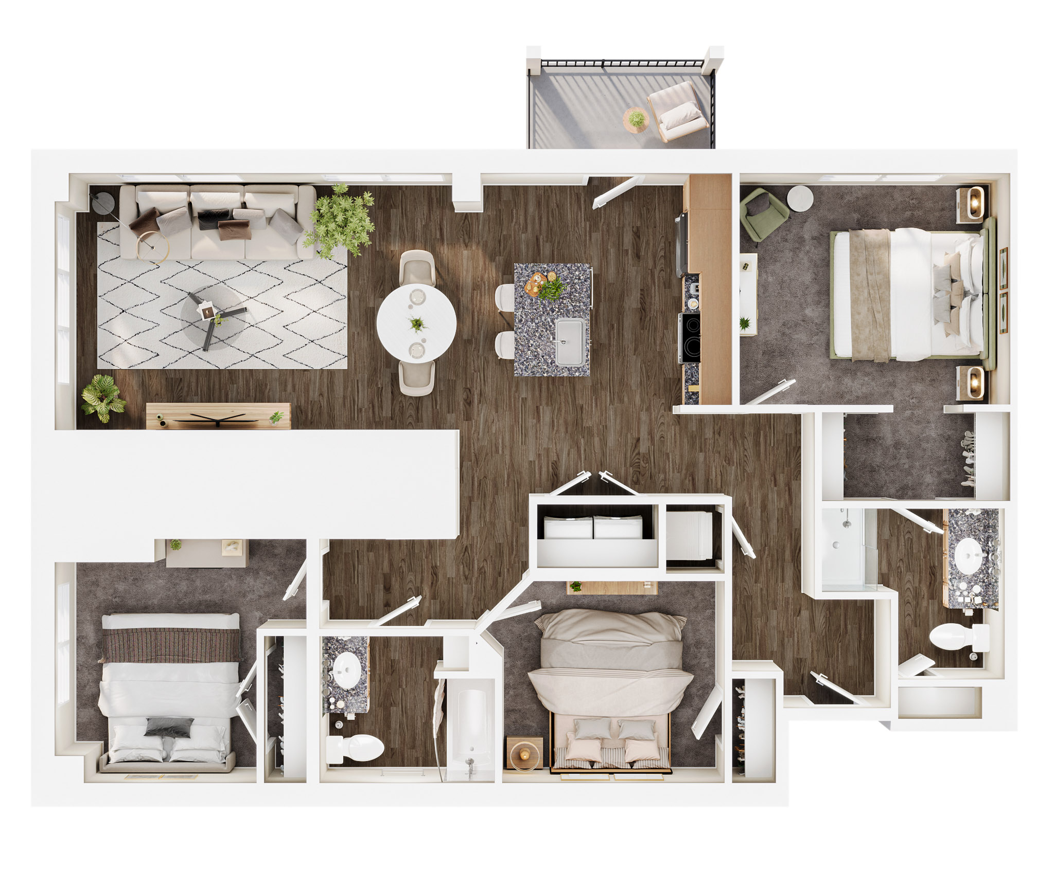 Floor plan layout for Three Bed/Two Bath | 50% AMI