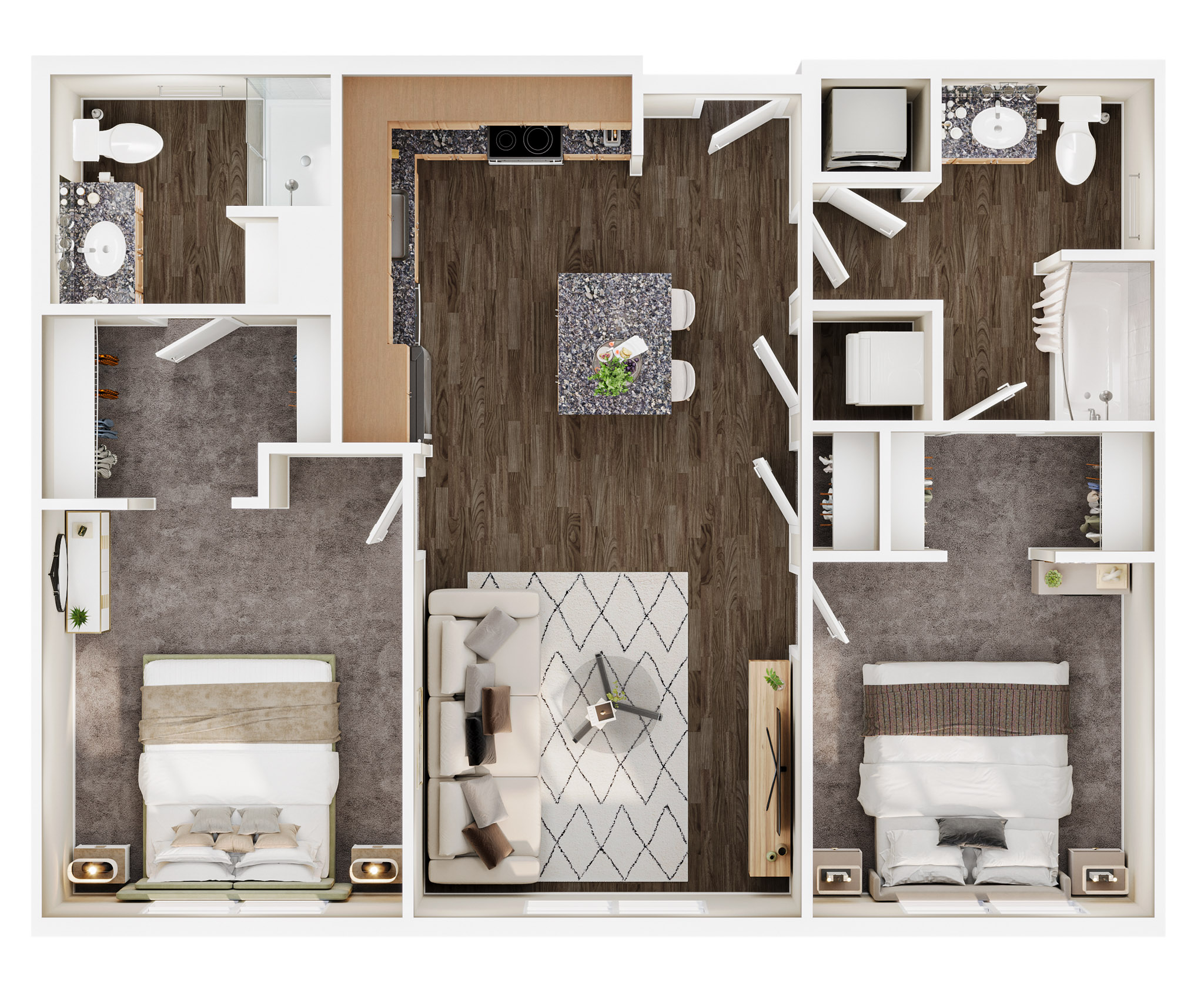 Floor plan layout for Two Bed/Two Bath | Market Rate