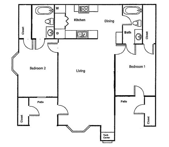 Floorplan - Downstairs - Two Bed/Two Bath image