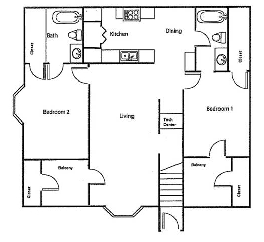 Floorplan - Upstairs - Two Bed/Two Bath image