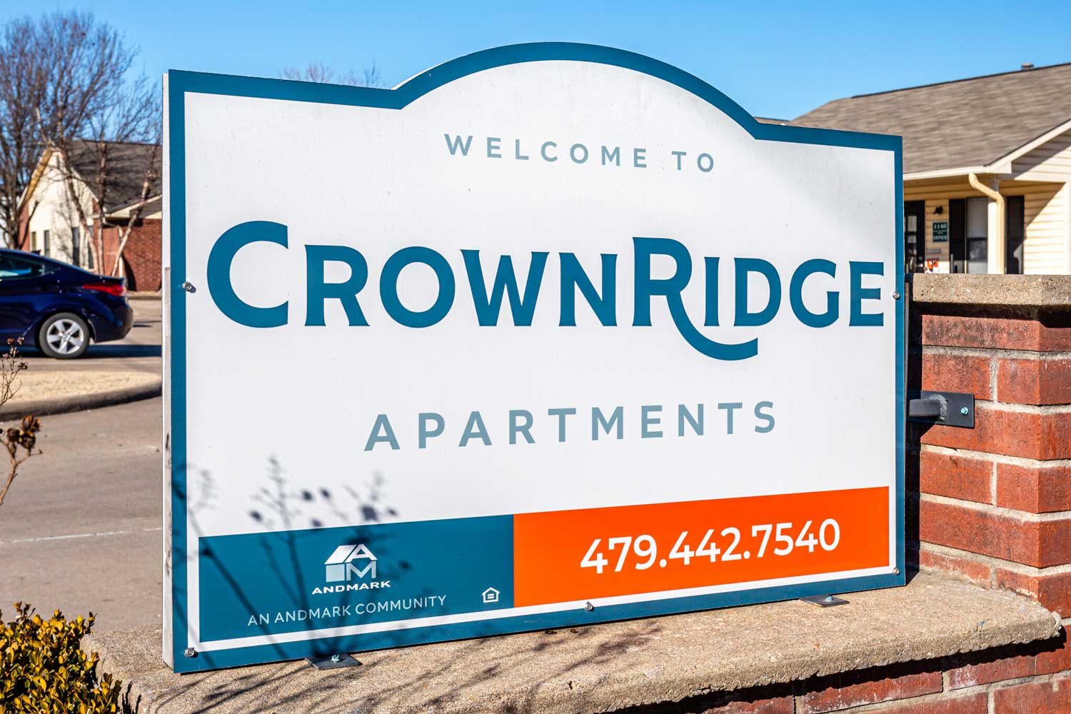 Property Welcome Signage at Crown Ridge Apartments in Fayetteville, AR