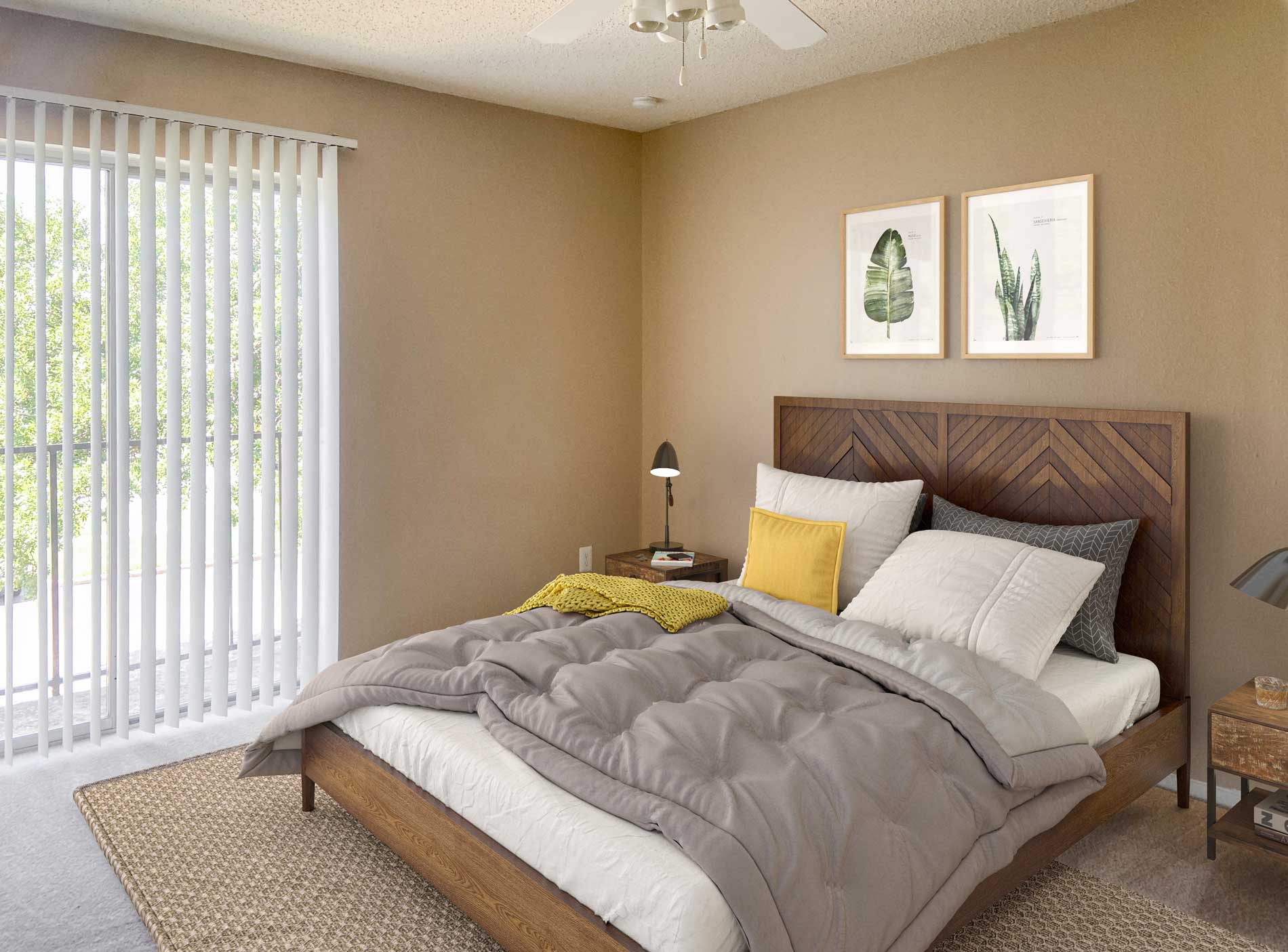 Cozy Bedroom with Vertical Window Blinds