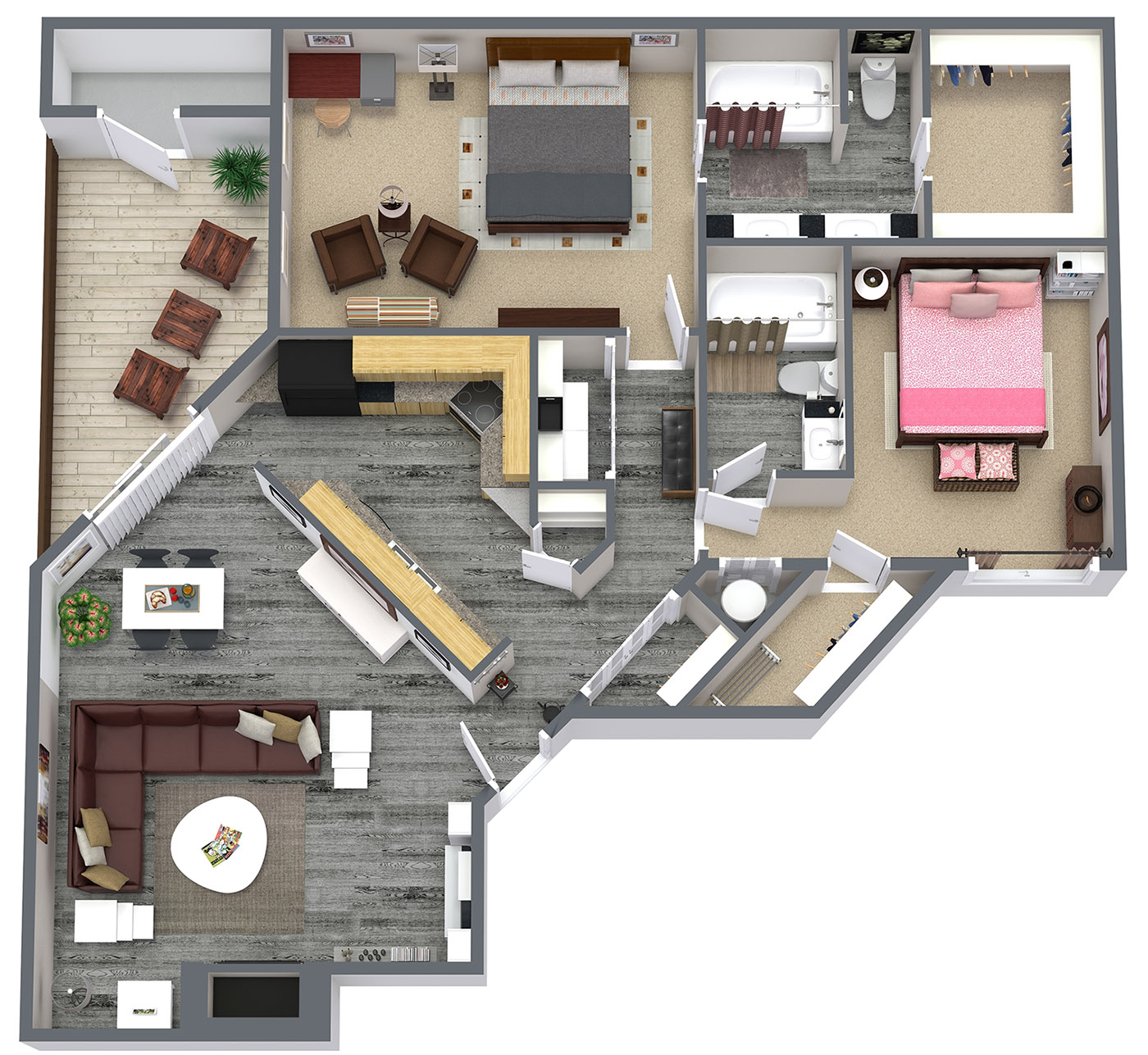 Floor plan layout for 2 Beds
