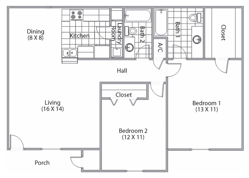 Cypress Bend - Floorplan - 2 Bed and 2 Bath