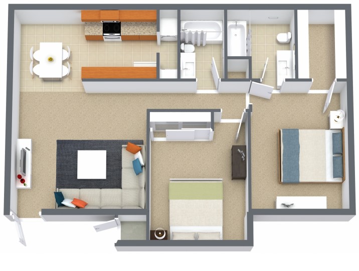 Floorplan - Two Bed/Two Bath | Renovated image