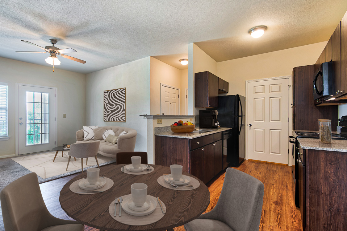 Interior Kitchen and Living Room of Cypress Bend Village