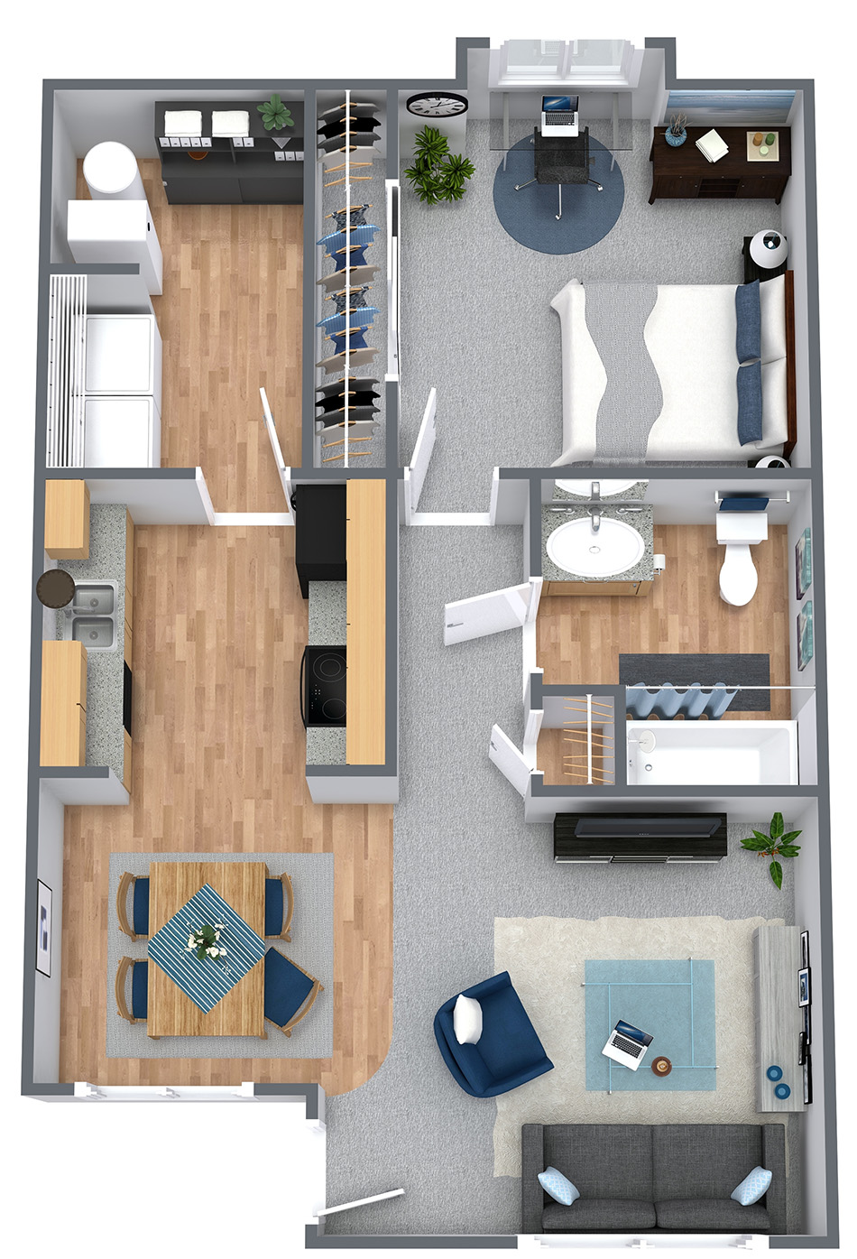 Delaware Crossing Apartments & Townhomes - Floorplan - 1Bedroom/1Bath - Upgraded