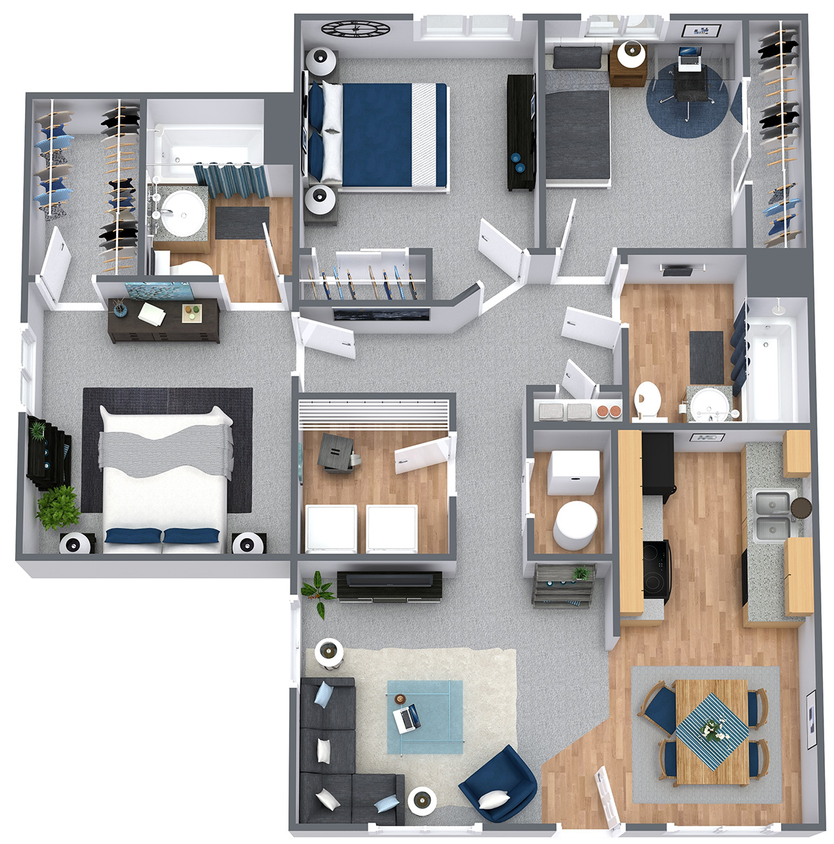 Delaware Crossing Apartments & Townhomes - Floorplan - 3Bedroom/2Bath - Upgraded