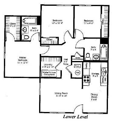 Delaware Crossing Apartments & Townhomes - Floorplan - 3Bedroom/2Bath