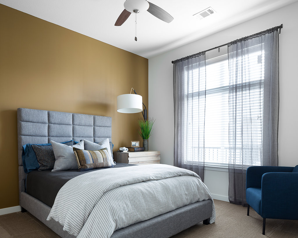 Upgraded Bedroom at Domain City Center Luxury Apartments in Lenexa, KS