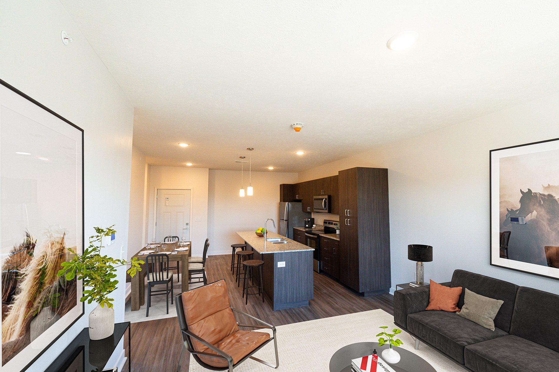 Living Room and Kitchen at EOS 75 Apartments in Bellevue Nebraska