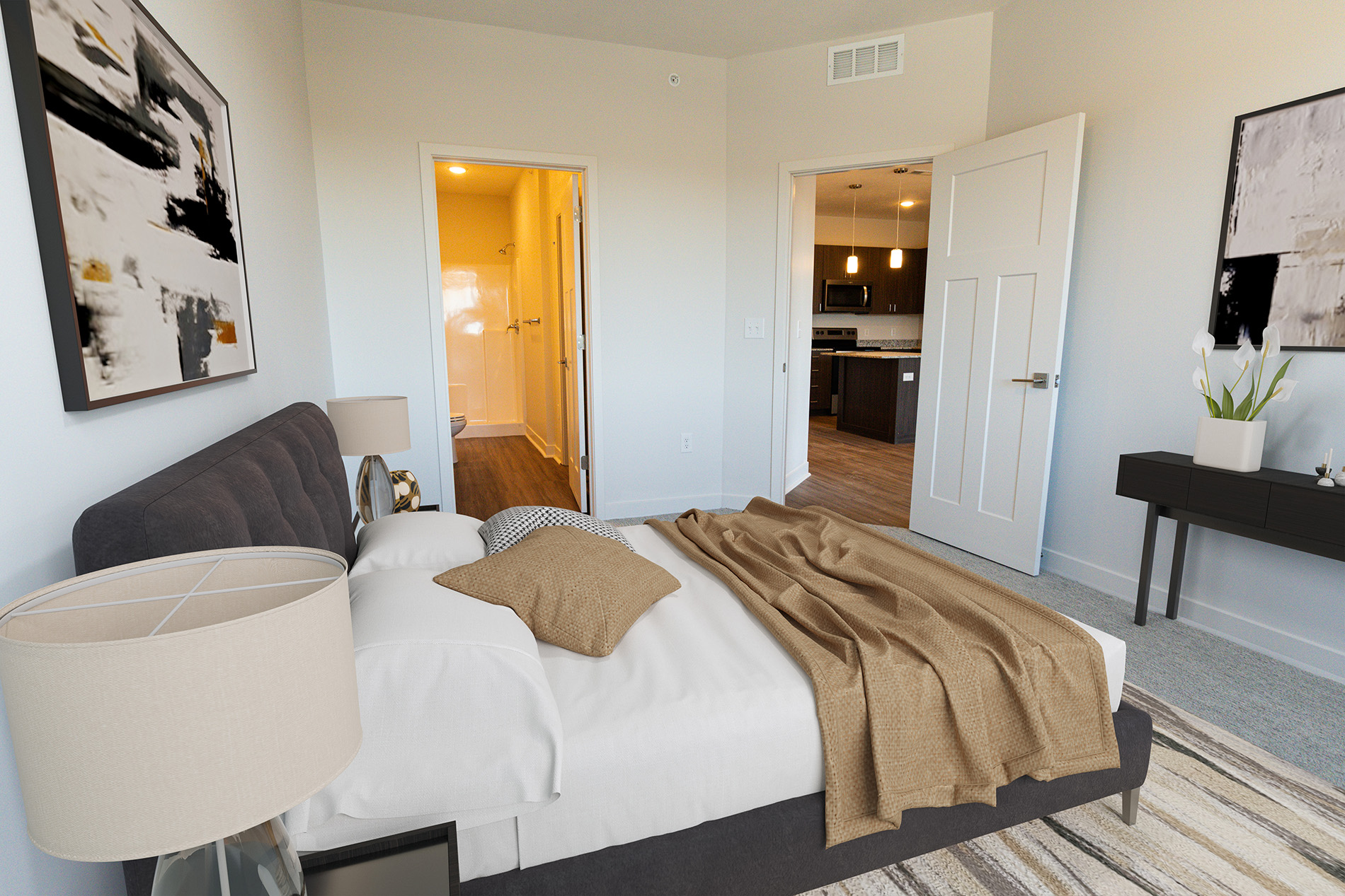 Main Bedroom Interior at EOS 75 Apartments in Bellevue Nebraska