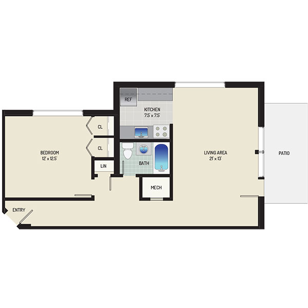 Flower Branch Apartments - Floorplan - 1 Bedroom + 1 Bath