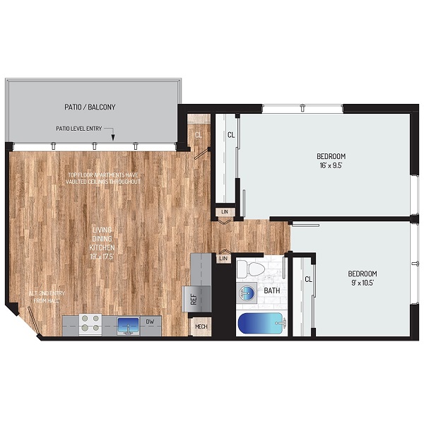Flower Branch Apartments - Floorplan - 2 Bedrooms + 1 Bath
