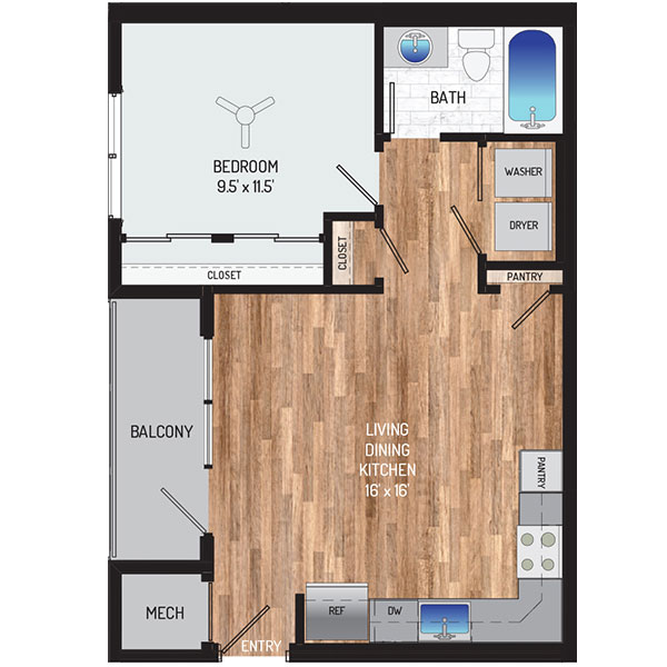 Flower Branch Apartments - Floorplan - 1 Bedroom + 1 Bath