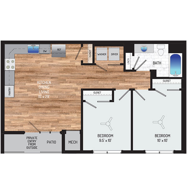 Flower Branch Apartments - Floorplan - 2 Bedrooms + 1 Bath