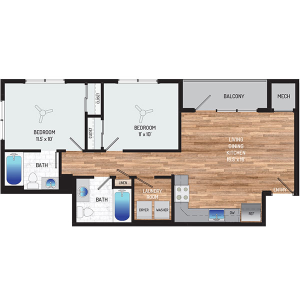 Flower Branch Apartments - Floorplan - 2 Bedrooms + 2 Baths