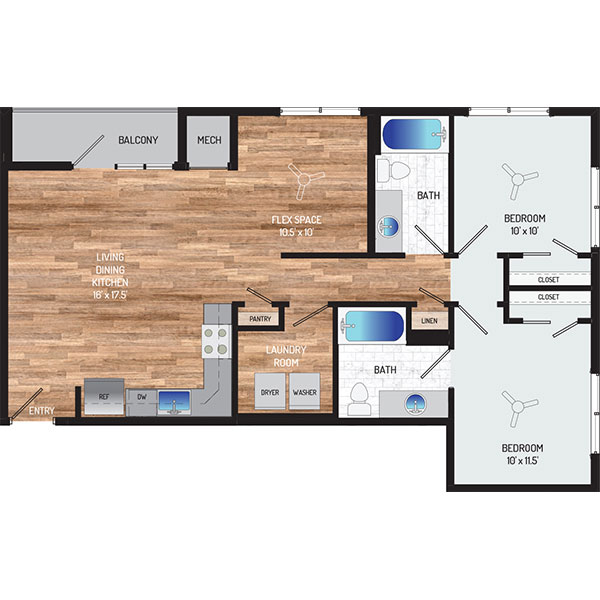 Flower Branch Apartments - Floorplan - 2 Bedrooms + 2 Baths