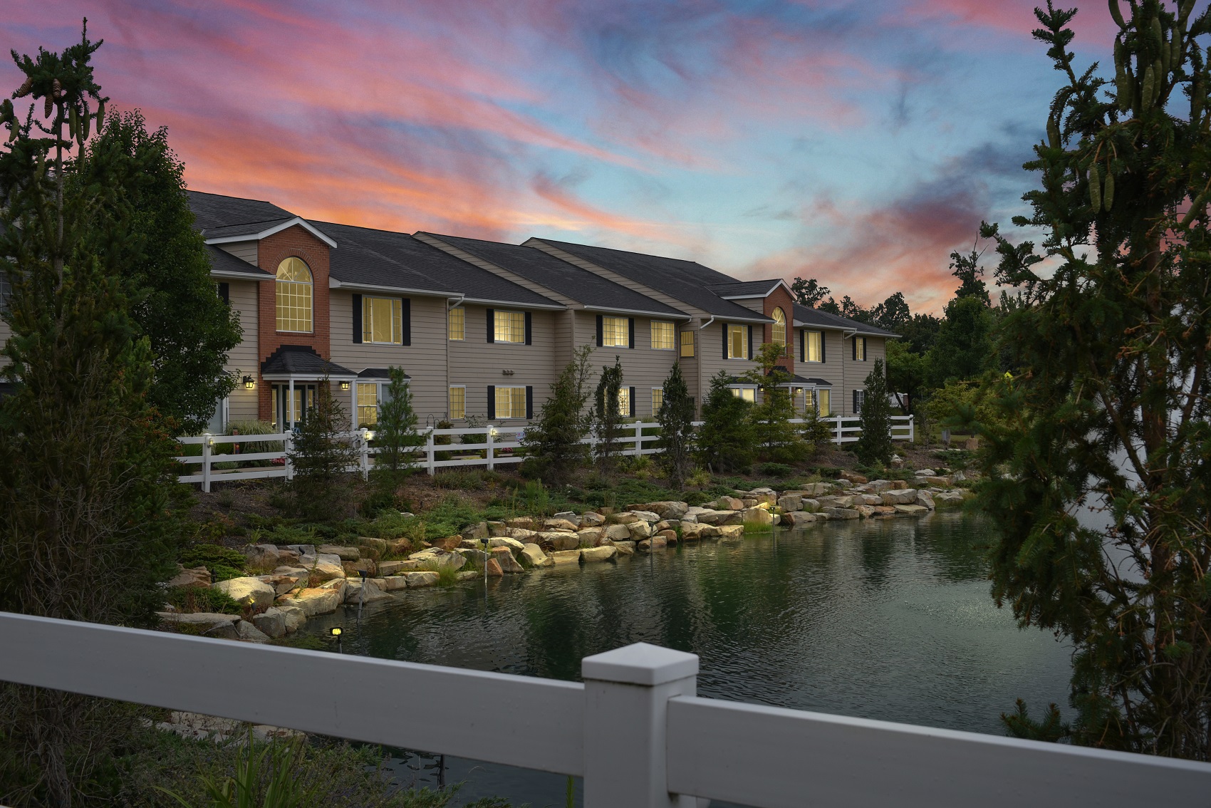 Lakeside Forest Meadows Apartments as Seen at Night