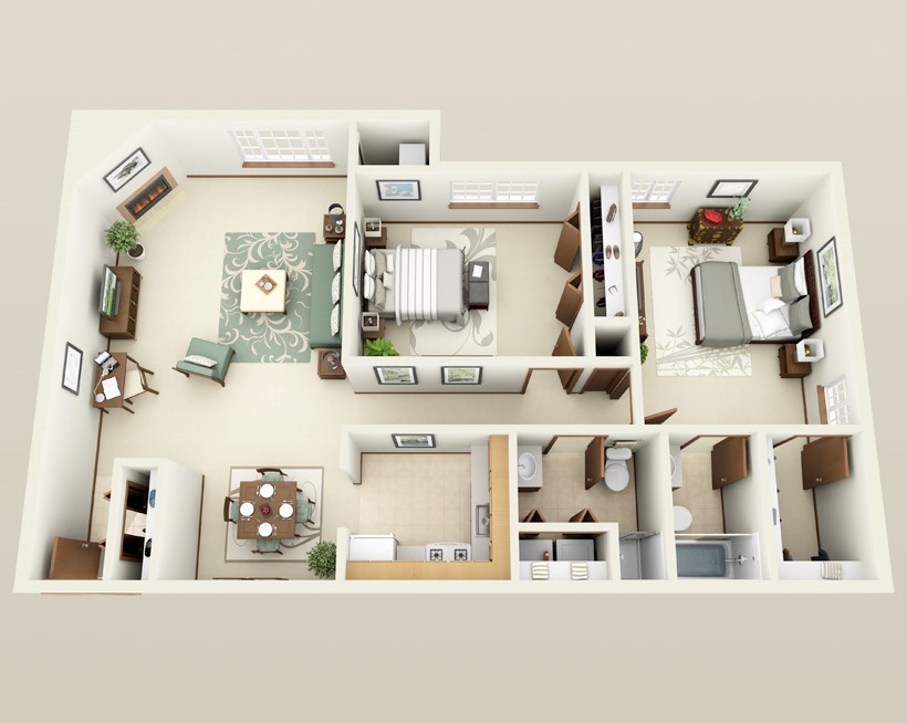 Forest Meadows Apartments - Floorplan - 2 bed 2 bath - Furnished