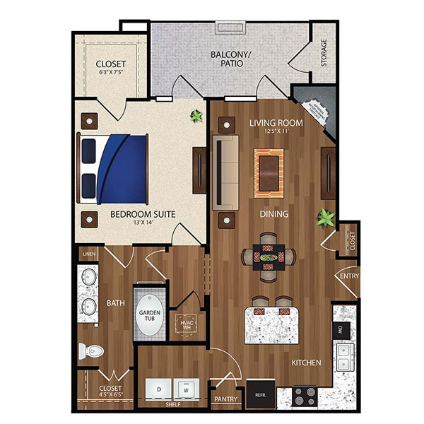 Floorplan - A2- 1 bedroom 1 bath Large image