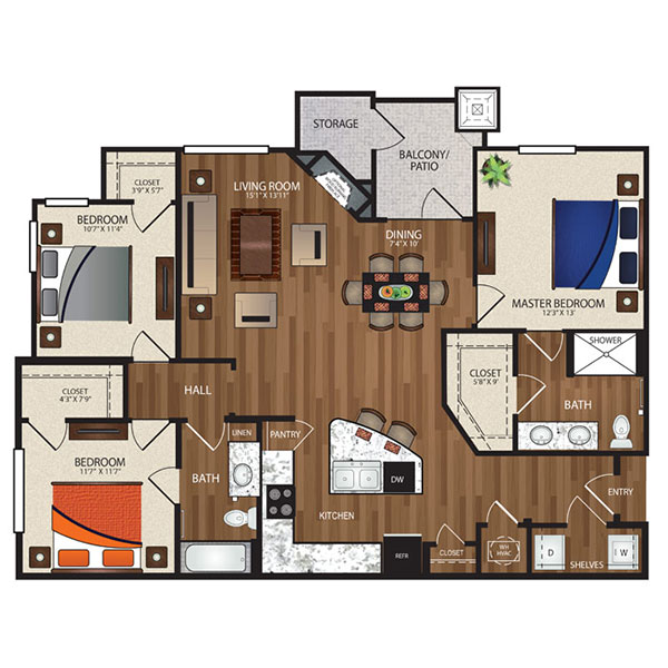 Floorplan - C1- 3 bedroom 2 bath image
