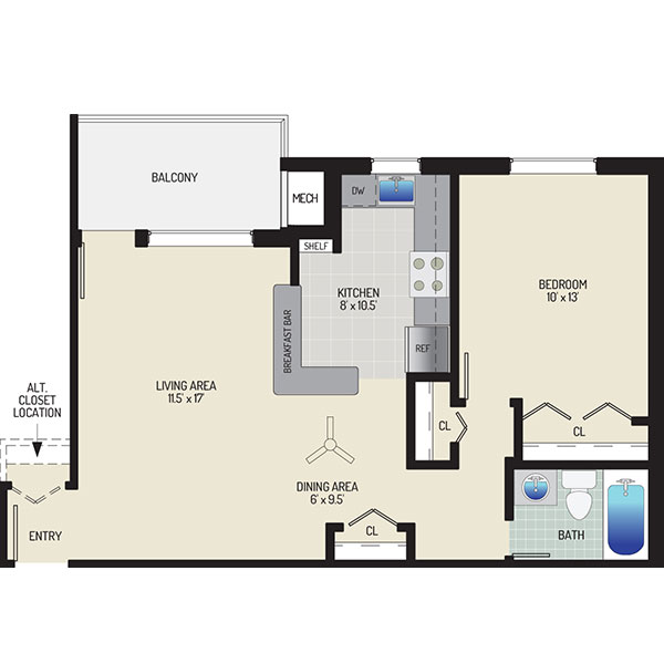Gateway Square Apartments - Floorplan - 1 Bedroom + 1 Bath