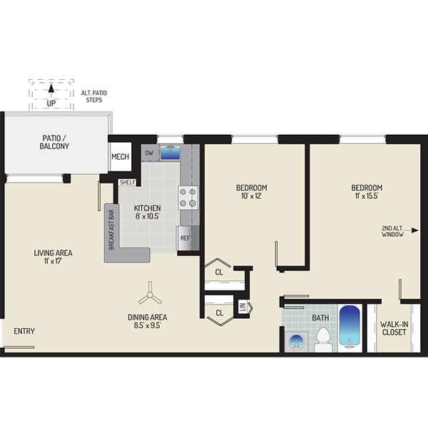 Gateway Square Apartments - Floorplan - 2 Bedrooms + 1 Bath