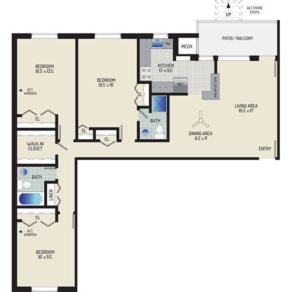 Floorplan - 3 Bedrooms + 2 Baths image