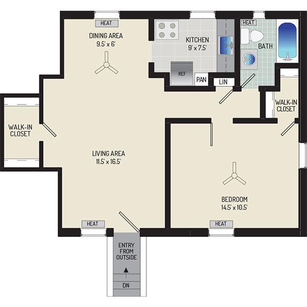 Goodacre & Pine Ridge Apartments - Floorplan - 1 Bedroom + 1 Bath