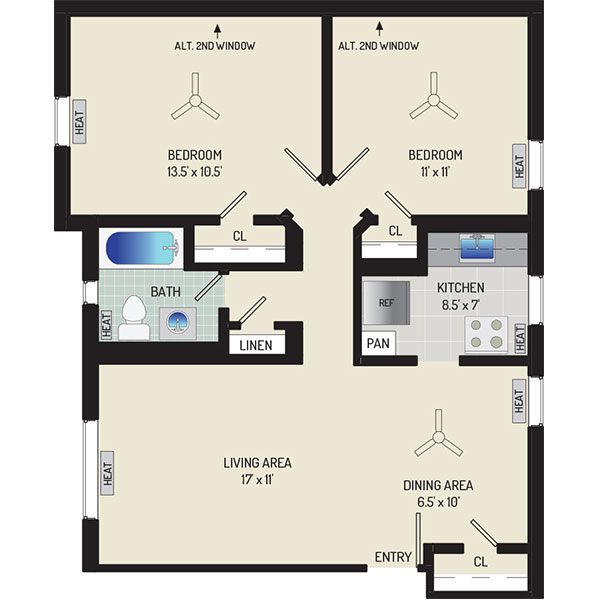 Goodacre & Pine Ridge Apartments - Floorplan - 2 Bedrooms + 1 Bath