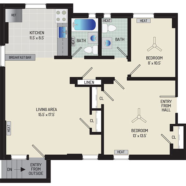 Goodacre & Pine Ridge Apartments - Floorplan - 2 Bedrooms + 1.5 Baths