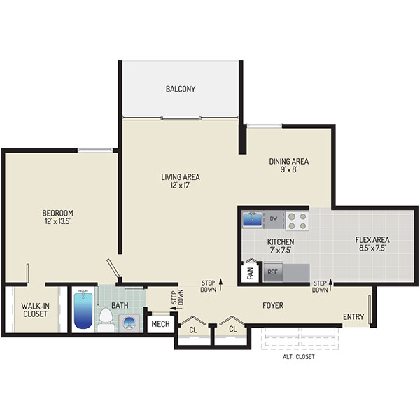 Governor Square Apartments - Floorplan - 1 Bedroom + 1 Bath