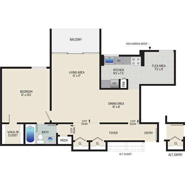Governor Square Apartments - Floorplan - 1 Bedroom + 1 Bath
