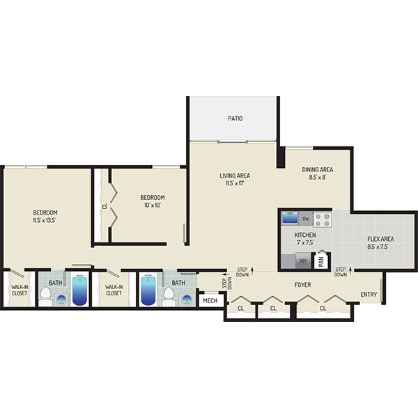 Governor Square Apartments - Floorplan - 2 Bedrooms +  2 Baths