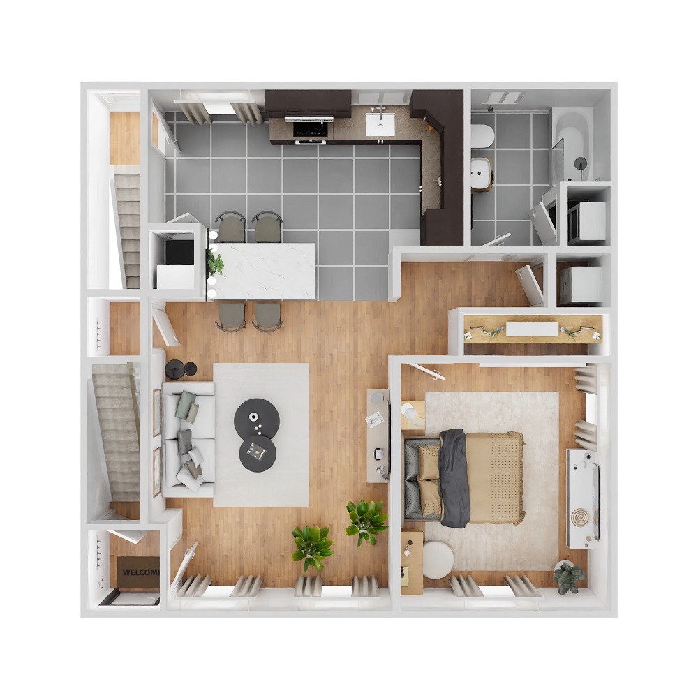 Floor plan layout for Grandview 1 Bedroom 