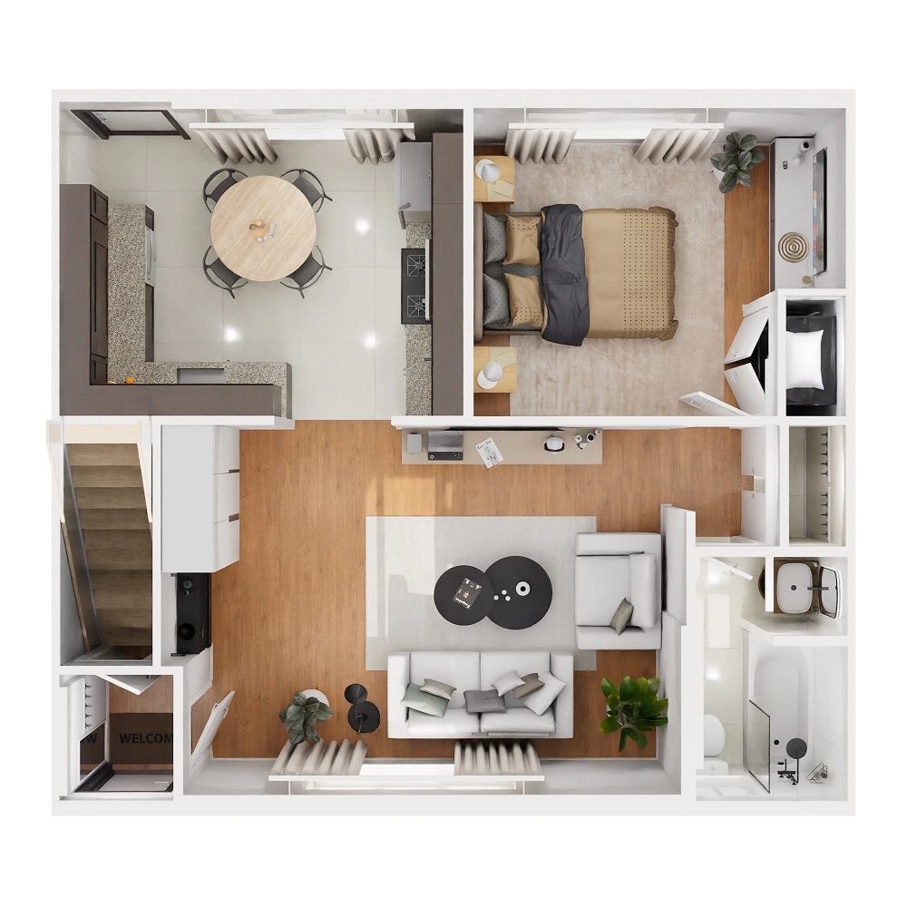 Floor plan layout for Hoover 1 Bedroom