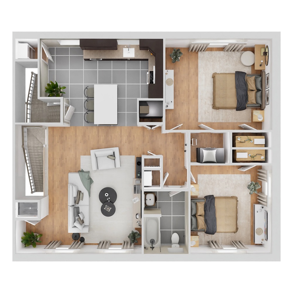 Floor plan layout for Grandview 2 Bedroom 