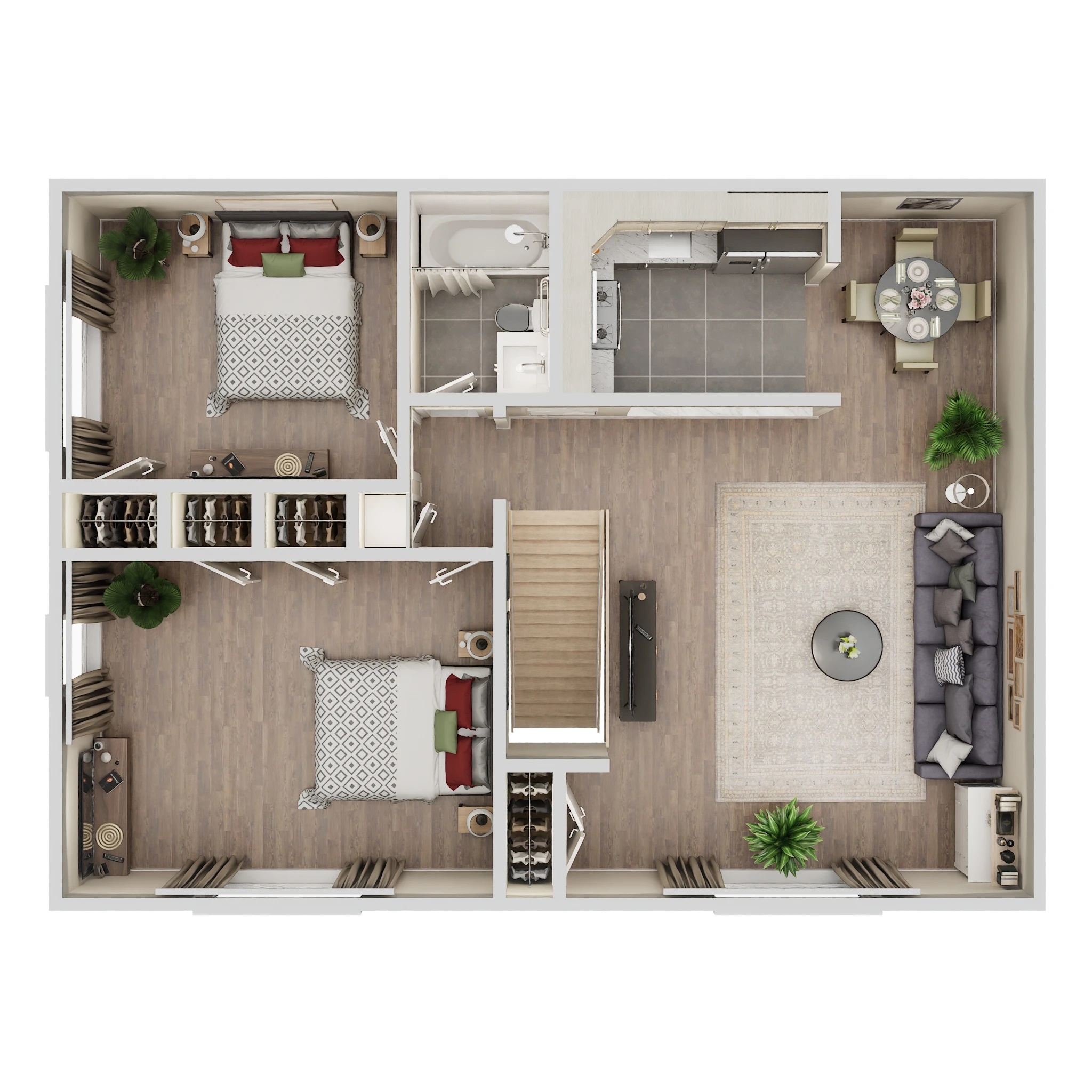 Floorplan - 2 beds, 2 Beds, 1 Bath, 820 - 840 square feet