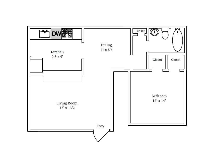 Hampton Gardens - Apartment 244 - 1 Bed Floorplan