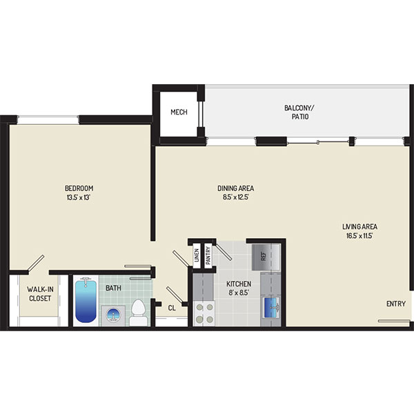 Heritage Square Apartments - Floorplan - 1 Bedroom + 1 Bath