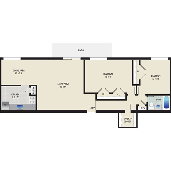 Heritage Square Apartments - Floorplan - 2 Bedrooms + 1 Bath